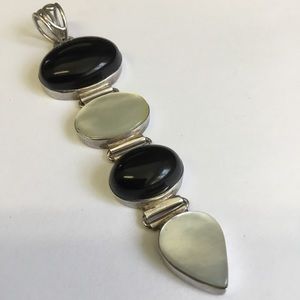 Sterling Silver black onyx mother of pearl pendant